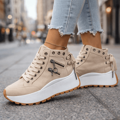 Women’s Chunky Denim Sneakers - Lace Up Street Style Shoes