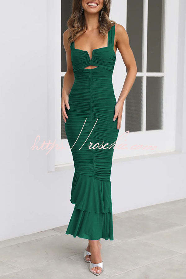 Solid Color High Waist Pleated Mermaid Dress