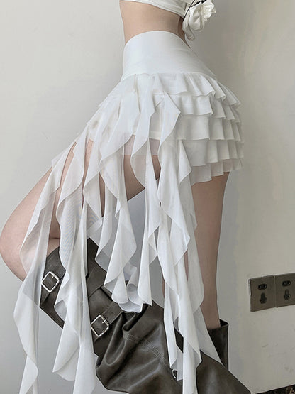 Resort Style Ruffle Irregular Mini Skirt