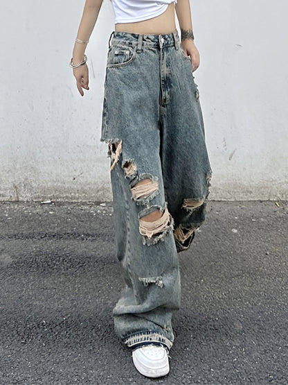 Wash Denim Ripped Jeans