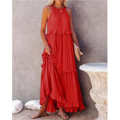 Ruffle Halter Neck Swing Maxi Dress in Multiple Colors