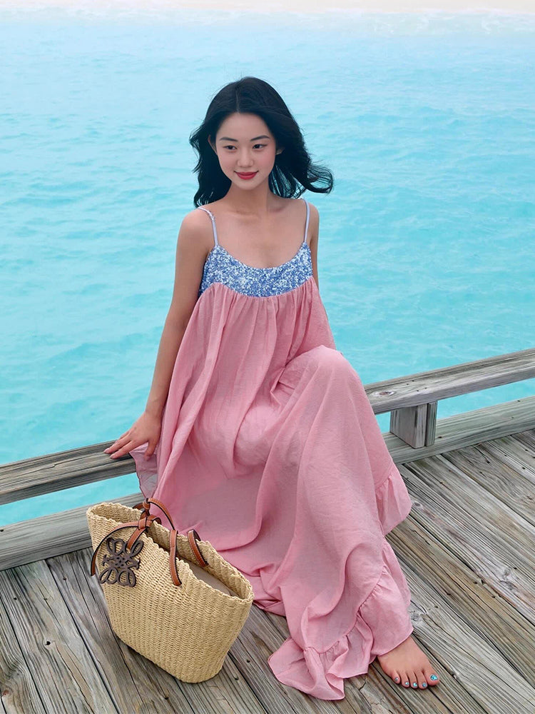 Pink Flowing Maxi Dress – Dreamy Island Vacation Outfit