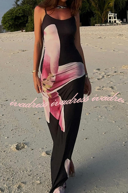 Romantic Beginnings Lily Floral Slip Stretch Vacation Maxi Dress