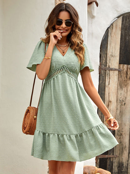 Mini Dresses Light Green Short Sleeves Short Dress