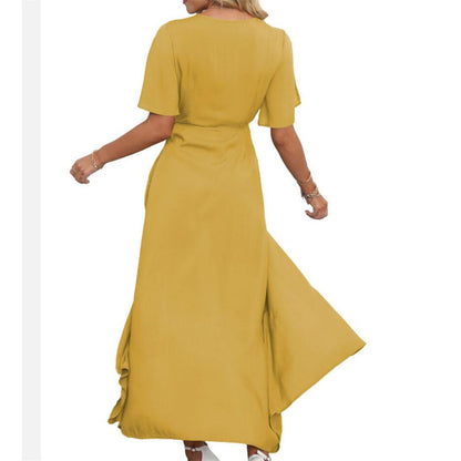 Solid Color V-Neck Slit Maxi Dress for Effortless Style