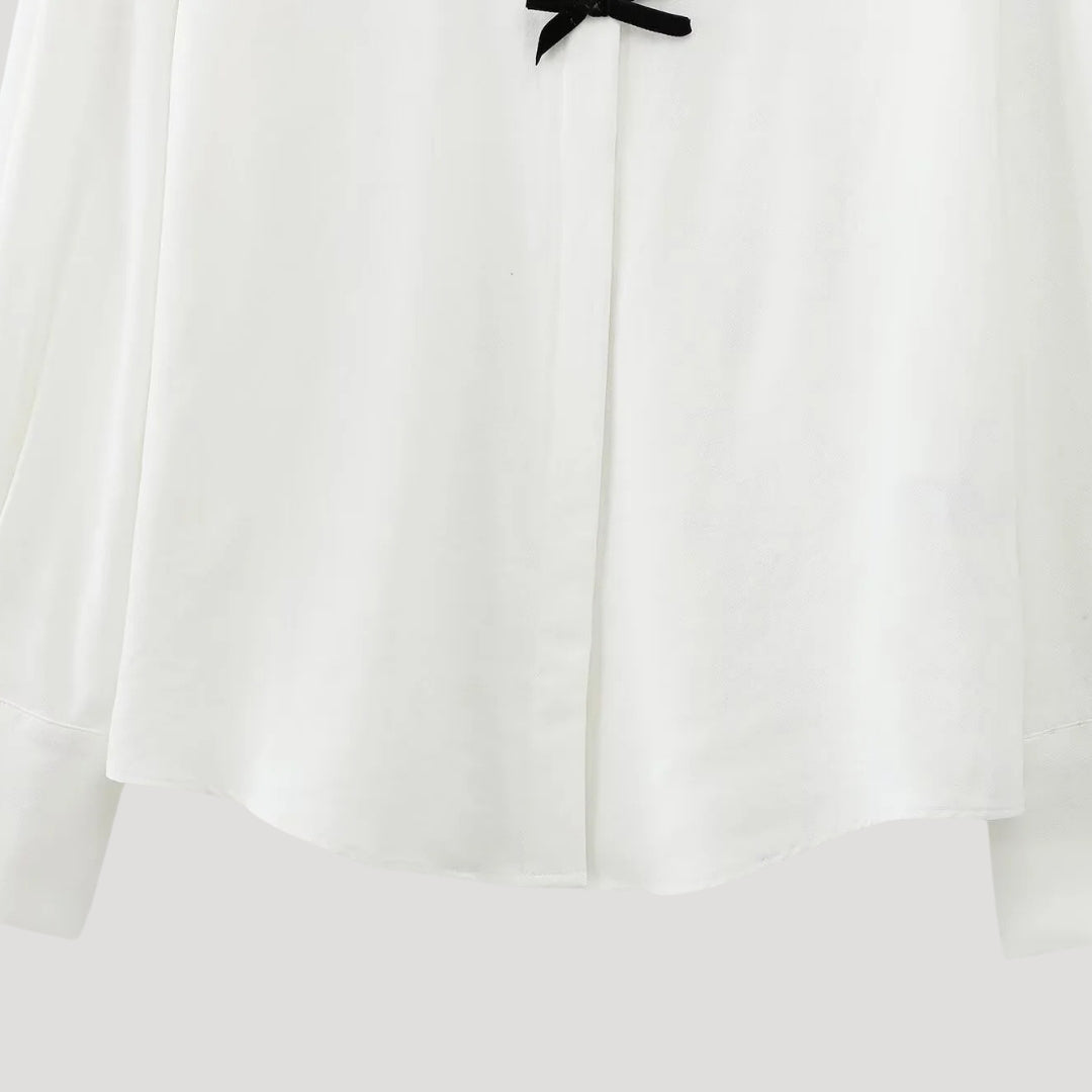| Polka Dot Bow Tie Blouse – Long Sleeve Chiffon Shirt