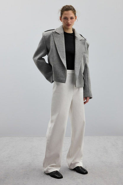 Notch-Lapel Epaulet Wool Blend Loose Coat