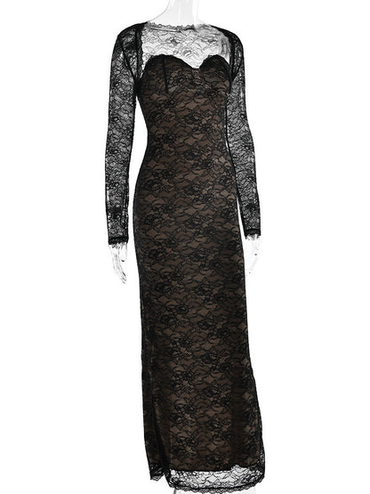 Elegant Black Floral Lace Shrug Maxi Dress Bodycon Evening Gown For Women 2026