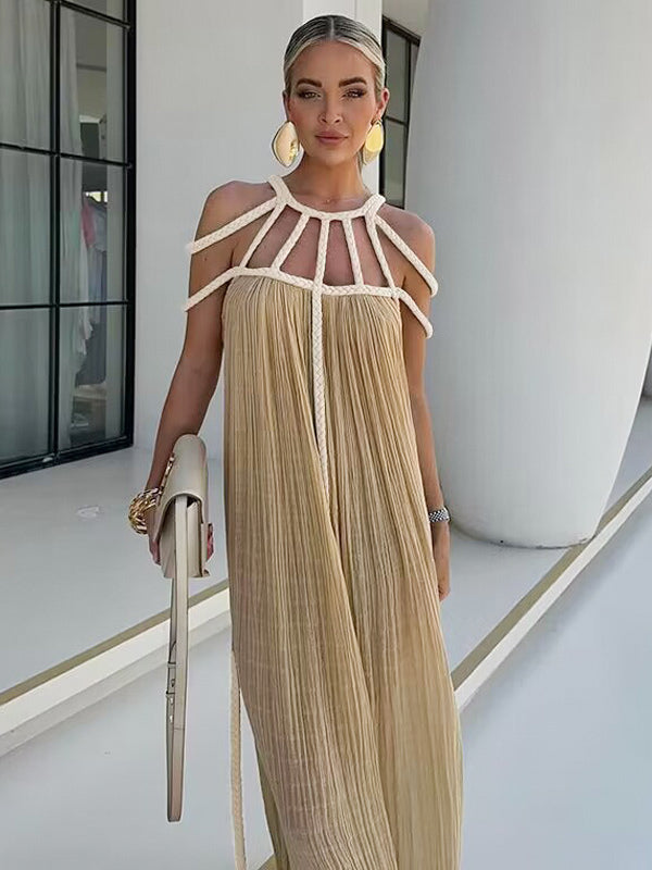 Boho Dress Designed Neckline Sleeveless Oversized Cut Out Beach Maxi Dresses