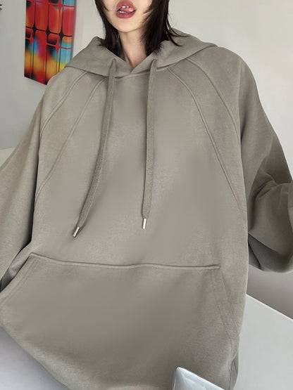 Letter Print Kangaroo Pocket Oversized Hoodie