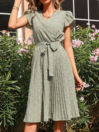 Printed Classic V-Neck Midi Dress