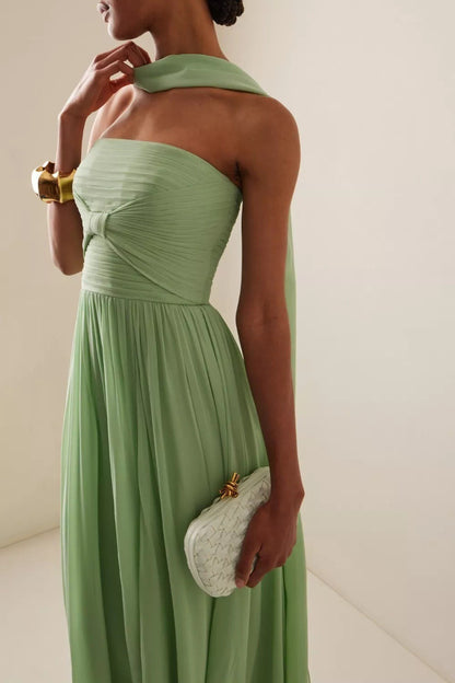 | Strapless Ruched Maxi Dress