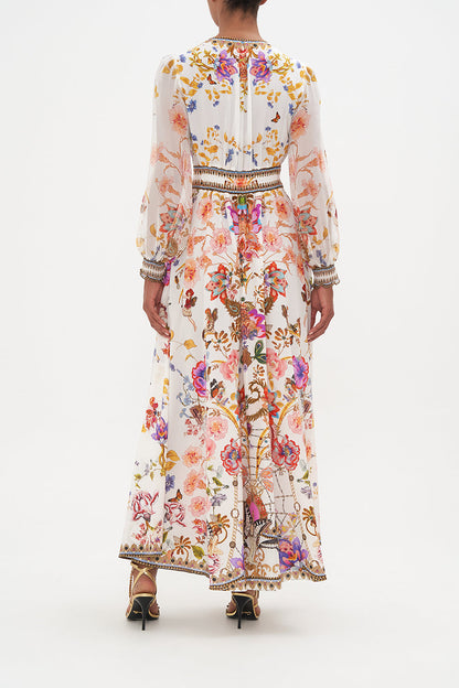 Floral V-Neck Puff Long Sleeve Maxi Dress