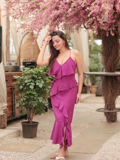 Spaghetti Strap Ruffles Midi Dress