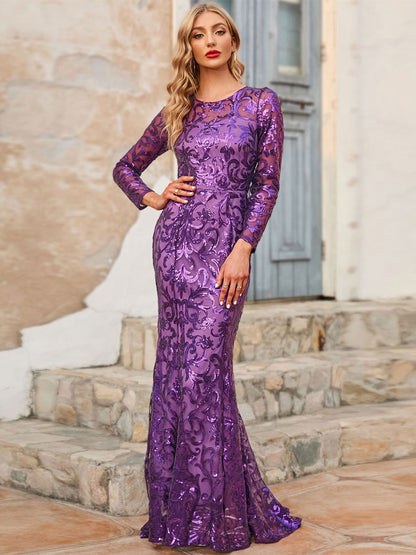 Birthday Maxi Dress Jewel Neck Long Sleeves Sexy Long Dress