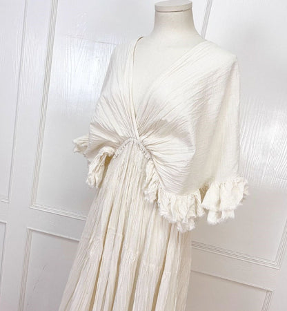 Tailande Linen Maxi Dress – V-Neck Ruffle Goddess Gown with 10-Meter Full Hem