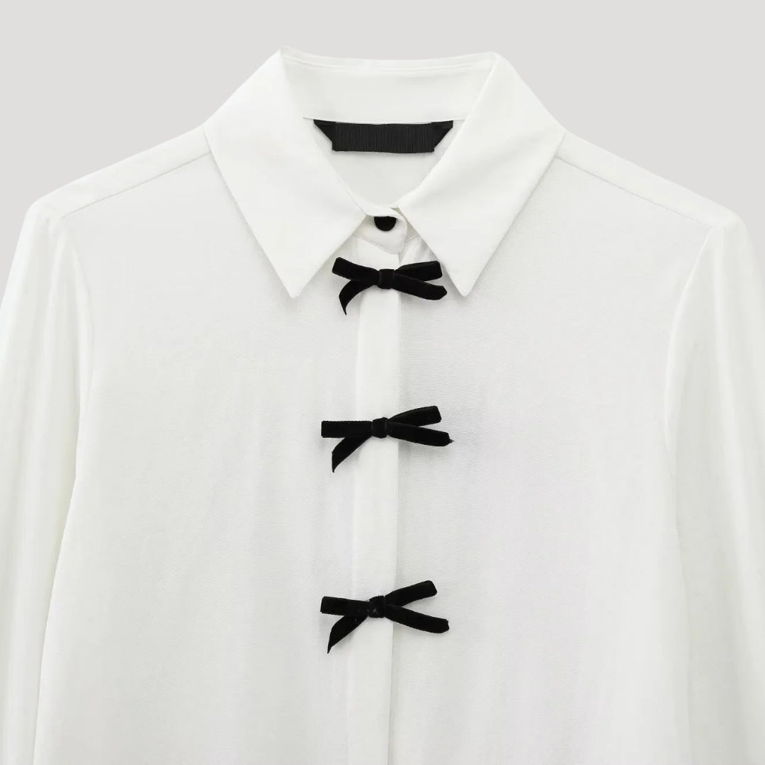 | Polka Dot Bow Tie Blouse – Long Sleeve Chiffon Shirt