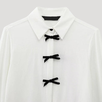 | Polka Dot Bow Tie Blouse – Long Sleeve Chiffon Shirt