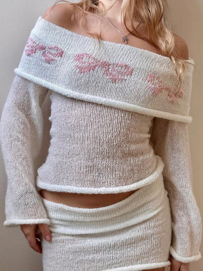 Bell Sleeve One Shoulder Floral Long Sleeve Knits