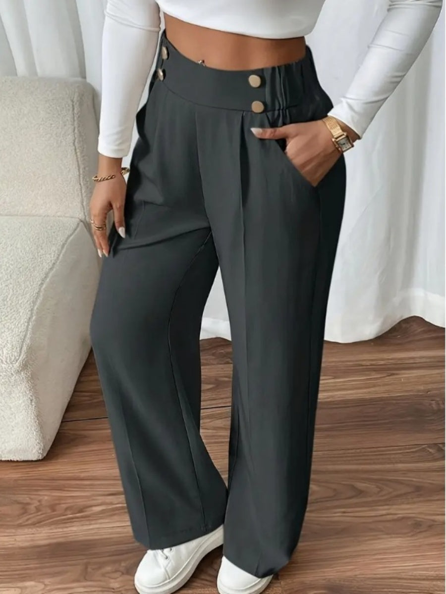 Casual High-waisted  Loose Straight leg Pocket Pants