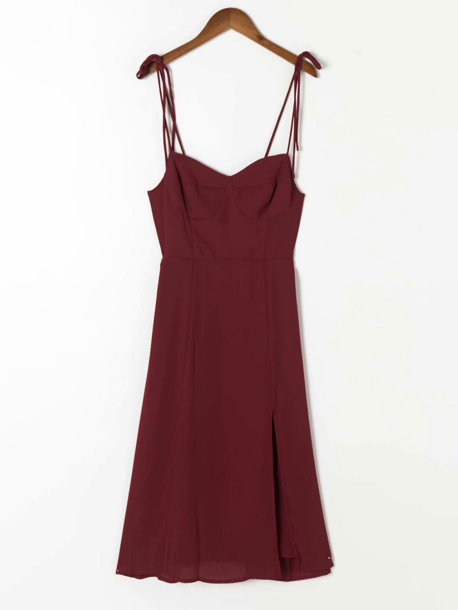 Summer Midi Dress Green Straps Neck Split Front Beach Dress