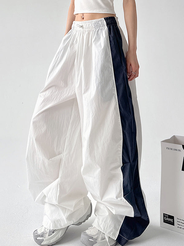 Contrast Color Panel Pleated Wide Leg Pants