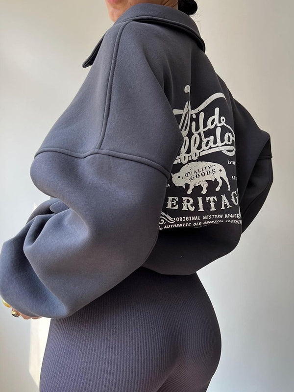 Letter Print Half Zip Sweatshirt
