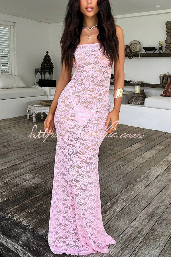 Mermaid Era Sexy Lace Tube Slim Fit See Through Maxi Dress