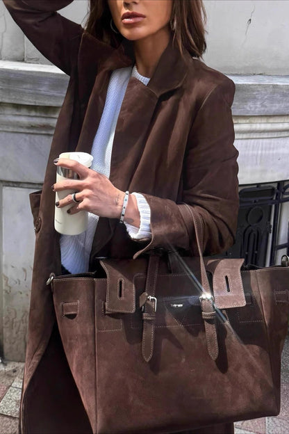 Brown Retro Belted Long Line Overcoat