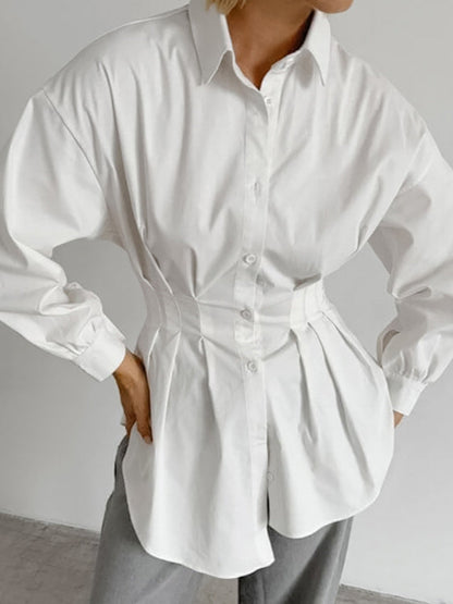French Chic Long Sleeve Waist-Tied Blouse