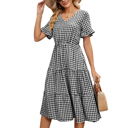 Square Neck Plaid Print Maxi Dress in Multiple Colors