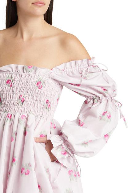 Floral Smocking Lace Up Mini Dress