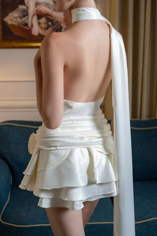 Satin Bardot Low-Back Party Dress