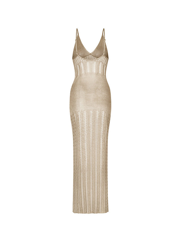 Knitted Cutout V Neck Cover Up Dress