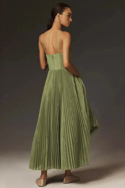 Women's Pleated Corset Midi Dress – Elegant Sleeveless Dinner Dress