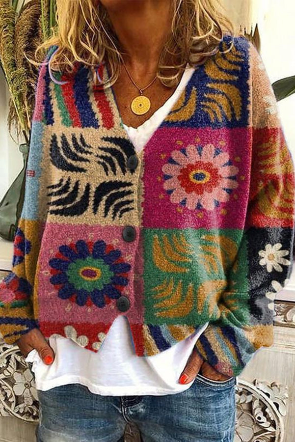 Fun and Chic Long Sleeved Cardigan with Fun Printed Buttons