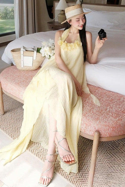 | Halter Slim Floral Maxi Dress