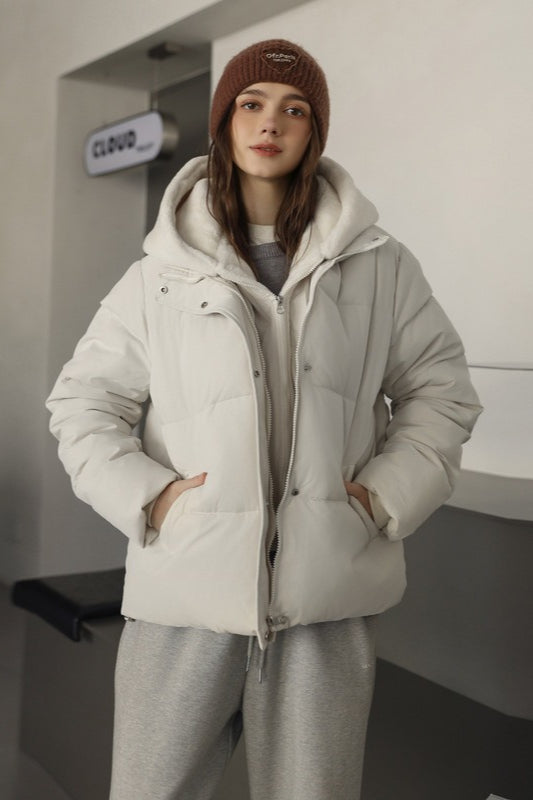 Faux Fur Panel Cropped Puffer Jacket