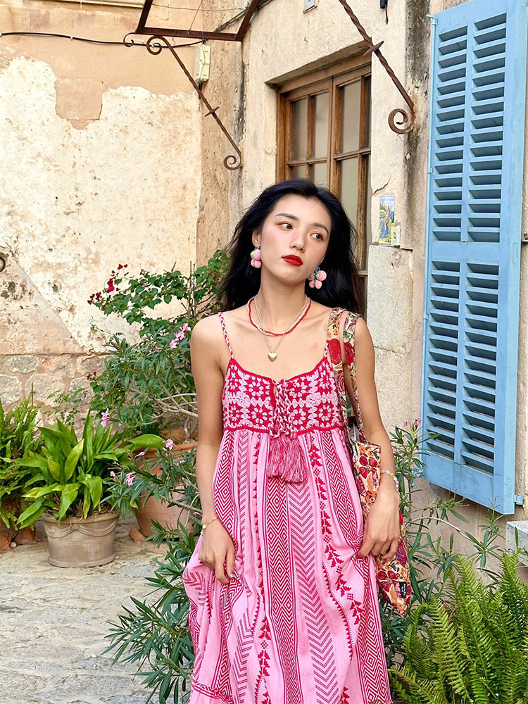 Ethnic Embroidered Maxi Dress – Boho Summer Holiday Outfit