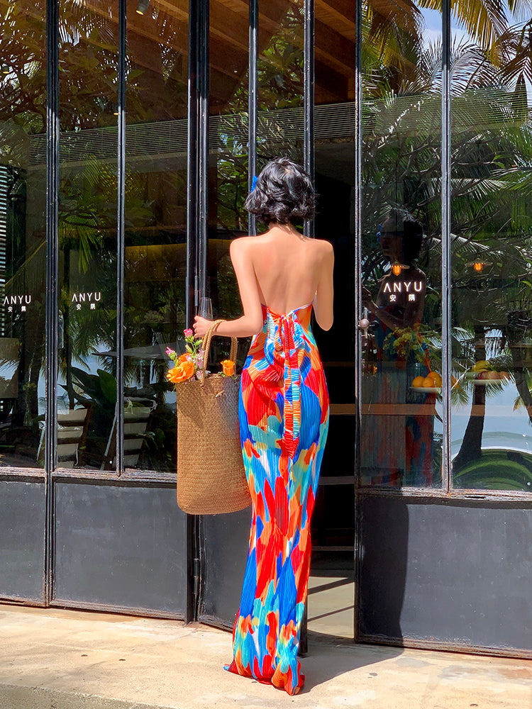 Colorful Floral Strapless Ruched Maxi Dress – Summer Statement Piece