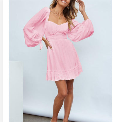 Ruffle Long Sleeve Square Collar Mini Dress in Multiple Colors