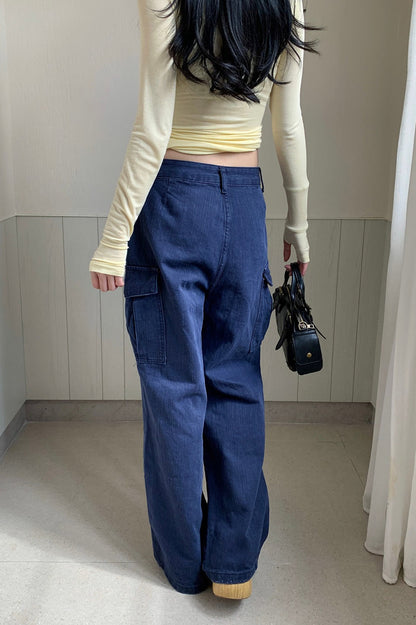 Textured Cargo Bootcut Casual Jeans