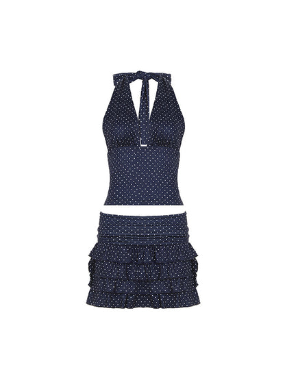 Vintage Neck Lace Up Two Piece
