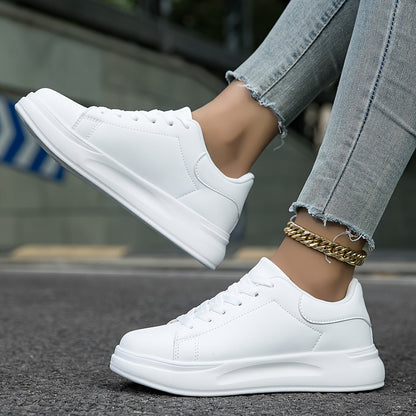 Women's White Textile Lace-Up Sneakers – Orthopedic Casual Comfort Trainers