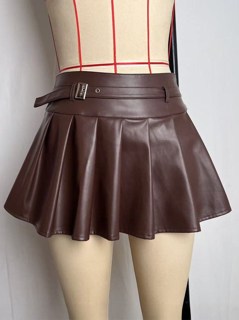 PU Leather Chic Short Pleated Skirt For Women 2026