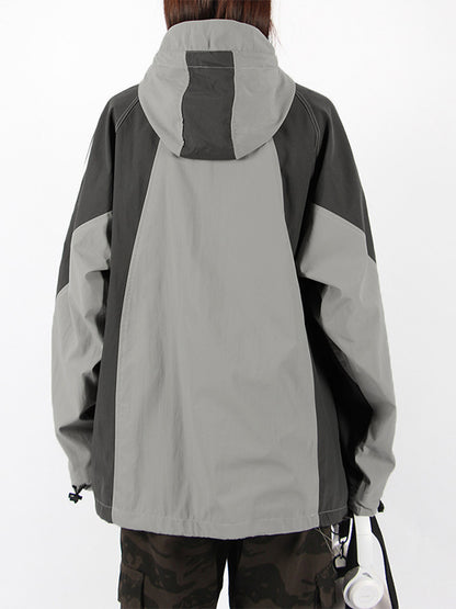 Outdoor Color Block Splice Hooded Jacket