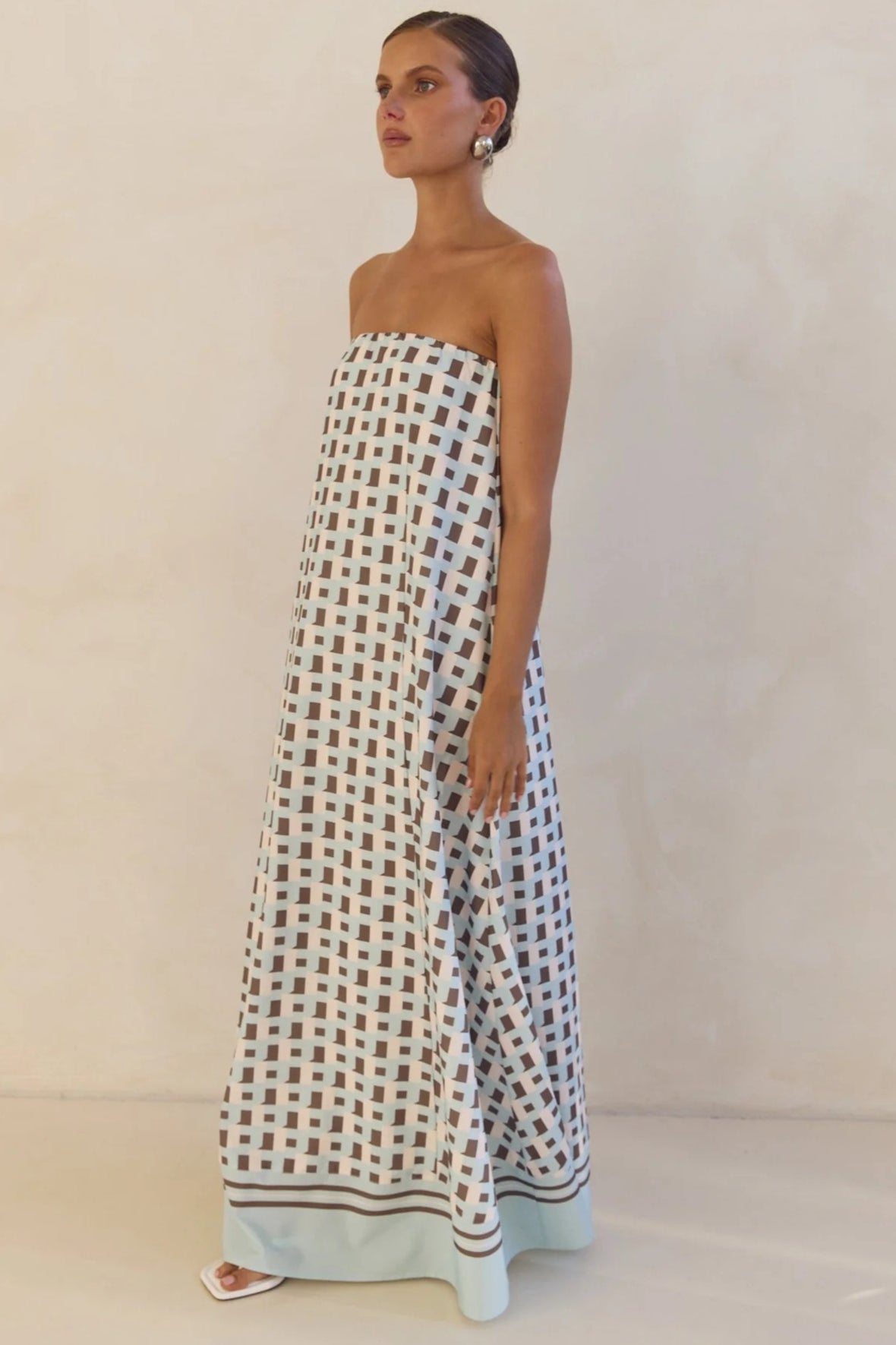 Strapless Tube Contrast Band A-Line Maxi Dress