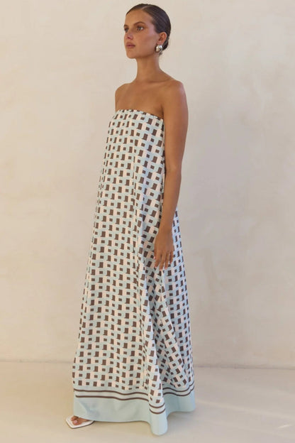 Strapless Tube Contrast Band A-Line Maxi Dress