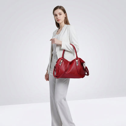 Women's Wide Leather Handbag With Long Strap – Stylish Shoulder Bag
