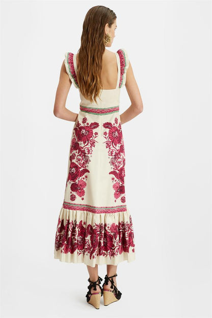 Floral Sleeveless Sweetheart Neck Splicing Midi Dress